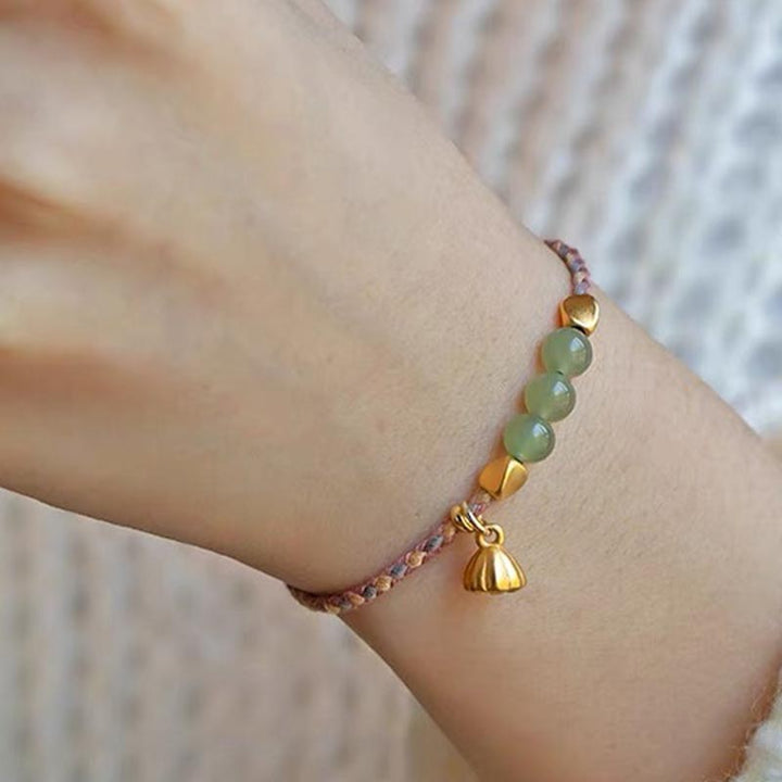 Buddha Stones Handcrafted Hetian Jade Lotus Charm Luck Braided Bracelet - image 12