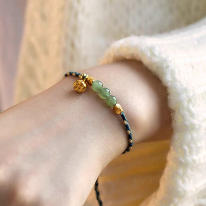 Buddha Stones Handcrafted Hetian Jade Lotus Charm Luck Braided Bracelet - image 3