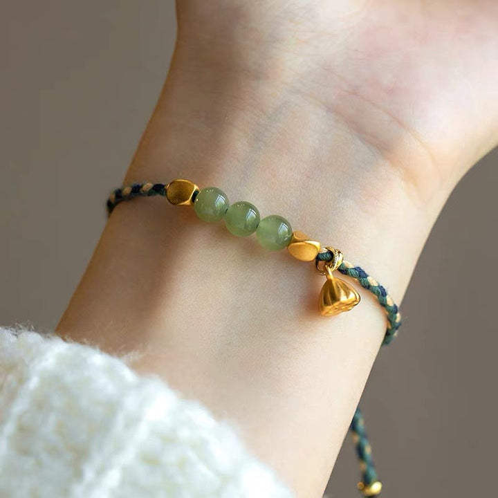 Buddha Stones Handcrafted Hetian Jade Lotus Charm Luck Braided Bracelet - image 2