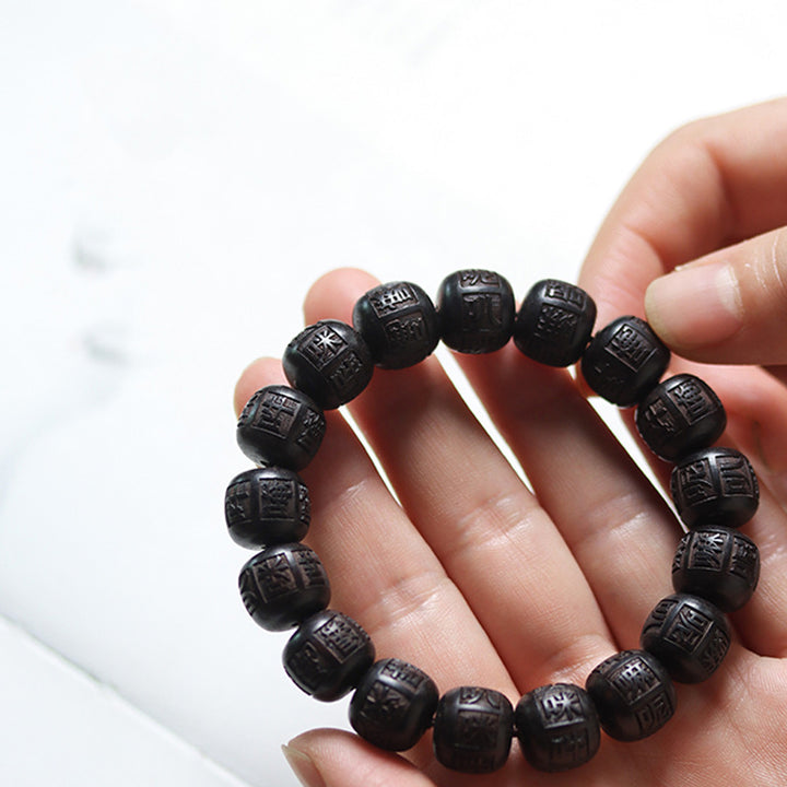 Buddha Stones Tibet Ebony Wood Om Mani Padme Hum Engraved Balance Bracelet - image 5