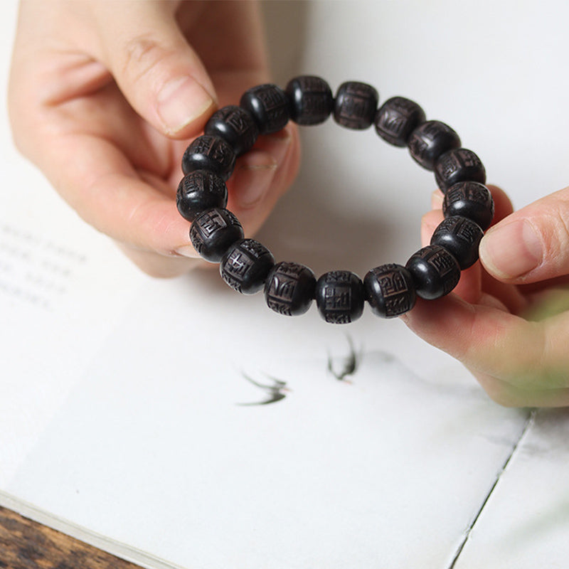 Buddha Stones Tibet Ebony Wood Om Mani Padme Hum Engraved Balance Bracelet - image 4