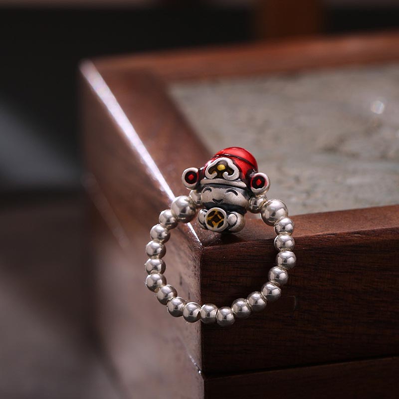 Buddha Stones 925 Sterling Silver God Of Wealth Copper Coin Design Protection Ring - image 4