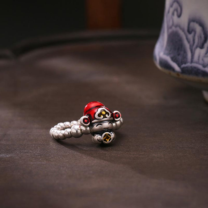 Buddha Stones 925 Sterling Silver God Of Wealth Copper Coin Design Protection Ring - image 2