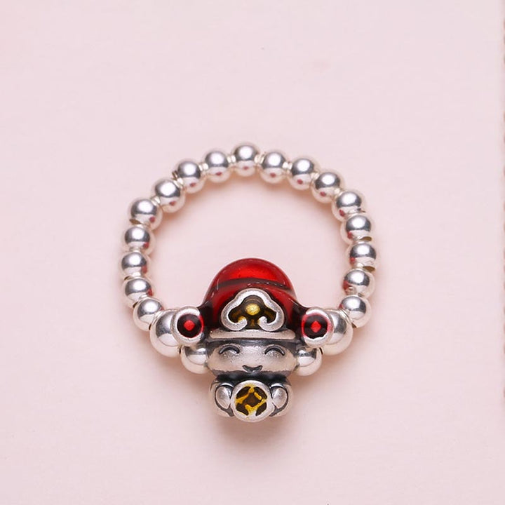 Buddha Stones 925 Sterling Silver God Of Wealth Copper Coin Design Protection Ring - image 1