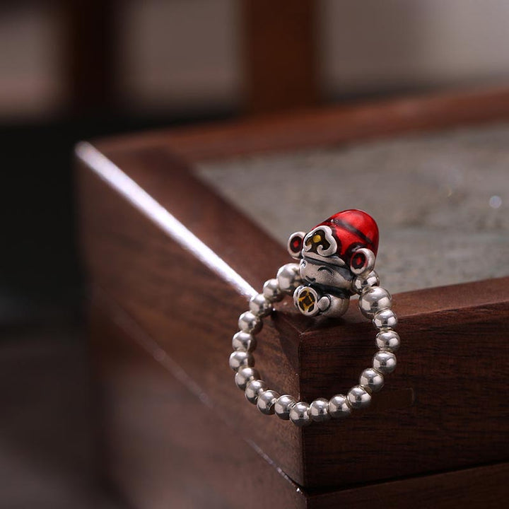 Buddha Stones 925 Sterling Silver God Of Wealth Copper Coin Design Protection Ring - image 3
