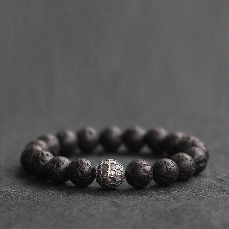Buddha Stones Lava Rock Fish Scales Bead Healing Bracelet - 12mm(Wrist Circumference 14-16cm) - image 0