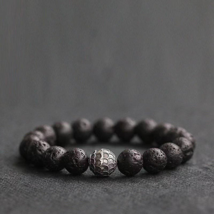 Buddha Stones Lava Rock Fish Scales Bead Healing Bracelet - 12mm(Wrist Circumference 14-16cm) - image 0