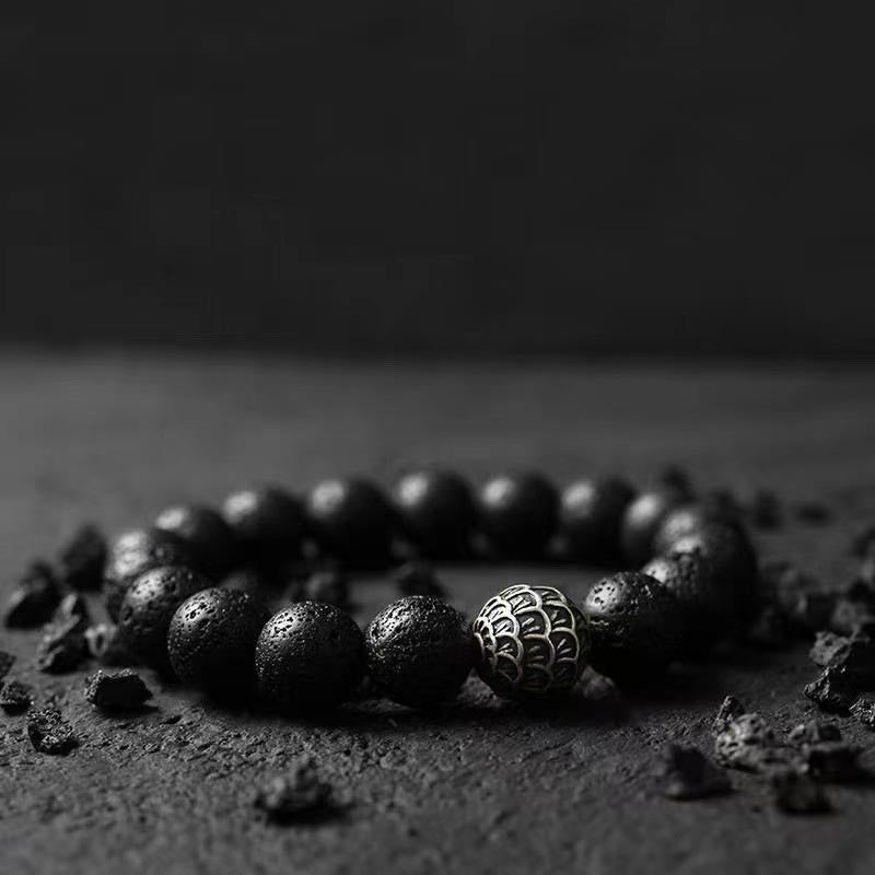 Buddha Stones Lava Rock Fish Scales Bead Healing Bracelet - image 1