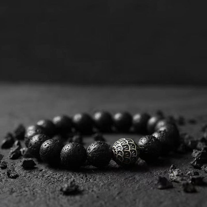 Buddha Stones Lava Rock Fish Scales Bead Healing Bracelet - image 1