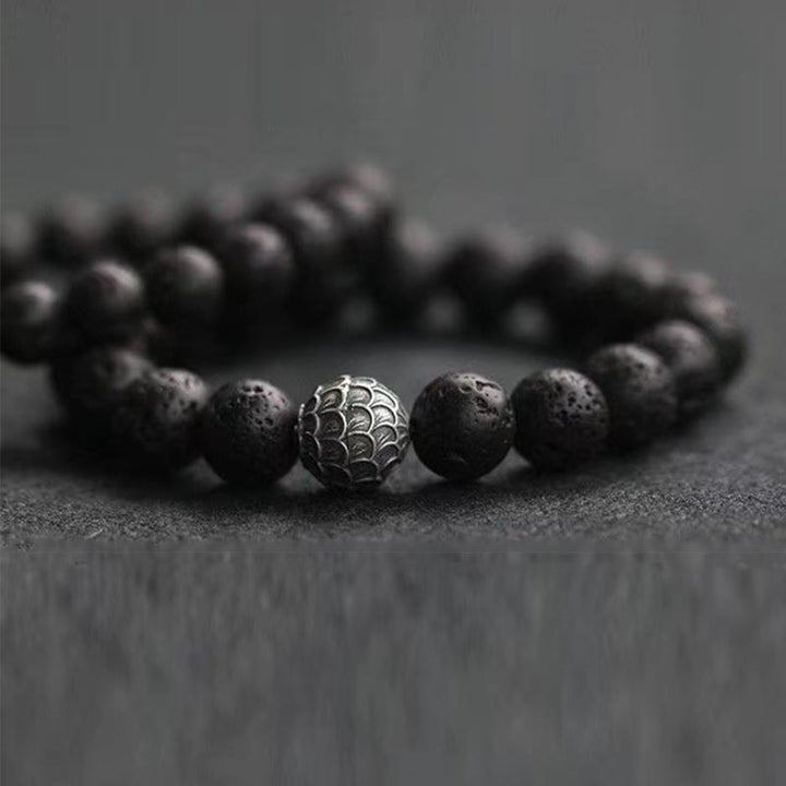 Buddha Stones Lava Rock Fish Scales Bead Healing Bracelet - image 2