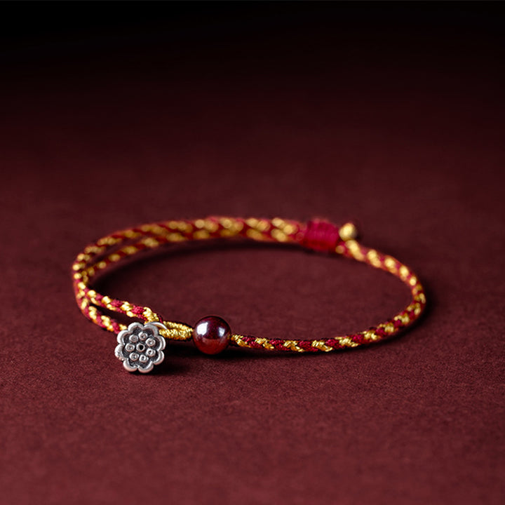 Buddha Stones Handcrafted Red Gold Rope Lotus Peace And Joy Charm Braid Bracelet - image 1
