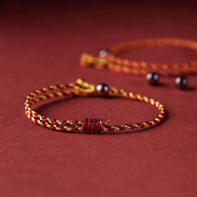 Buddha Stones Handcrafted Red Gold Rope Lotus Peace And Joy Charm Braid Bracelet - image 4