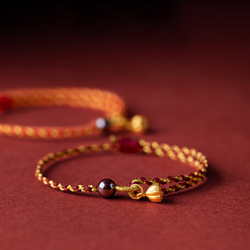 Buddha Stones Handcrafted Red Gold Rope Lotus Peace And Joy Charm Braid Bracelet - image 2