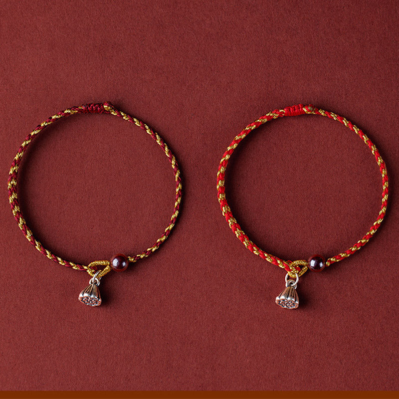 Buddha Stones Handcrafted Red Gold Rope Lotus Peace And Joy Charm Braid Bracelet - image 16