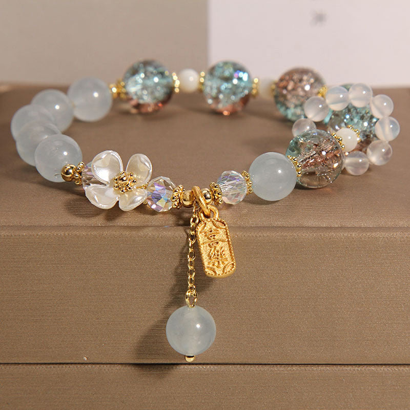 Buddha Stones Natural Blue Crystal Amethyst Chalcedony Flower Healing Bracelet - Blue Crystal(Wrist Circumference 14-16cm) - image 0