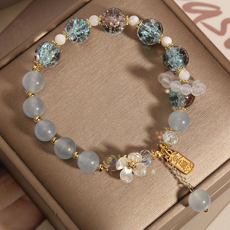 Buddha Stones Natural Blue Crystal Amethyst Chalcedony Flower Healing Bracelet - image 7