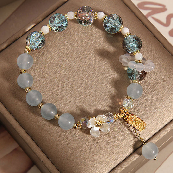 Buddha Stones Natural Blue Crystal Amethyst Chalcedony Flower Healing Bracelet - image 7