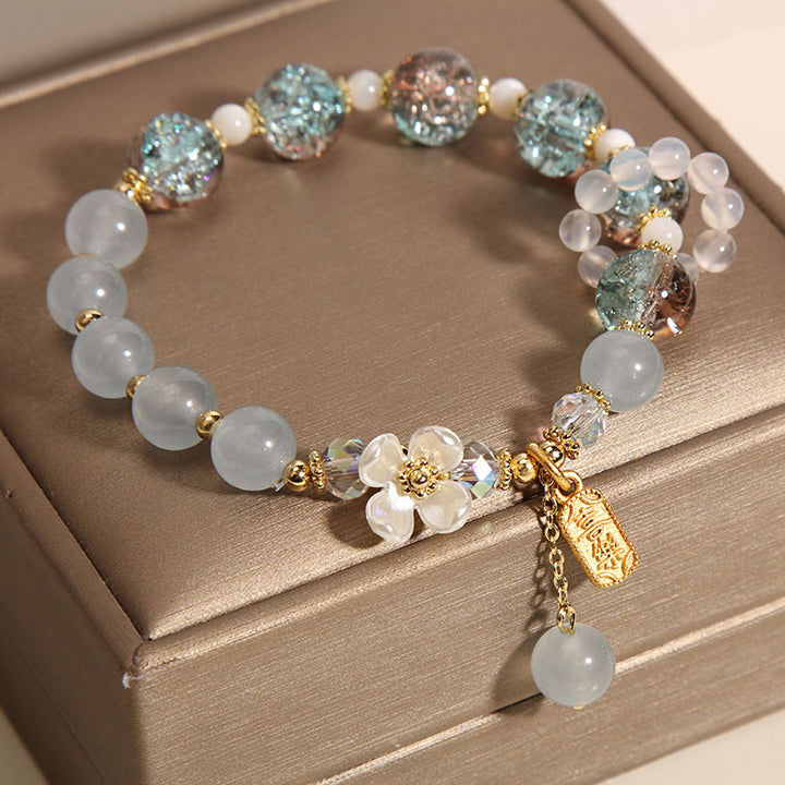 Buddha Stones Natural Blue Crystal Amethyst Chalcedony Flower Healing Bracelet - image 3