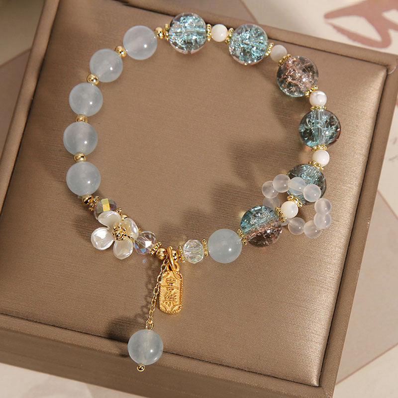 Buddha Stones Natural Blue Crystal Amethyst Chalcedony Flower Healing Bracelet - image 8