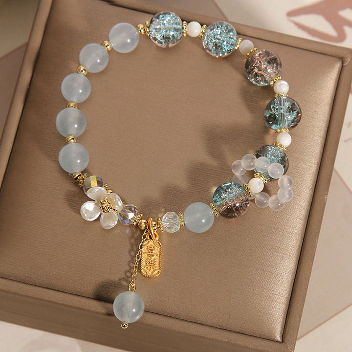 Buddha Stones Natural Blue Crystal Amethyst Chalcedony Flower Healing Bracelet - image 8