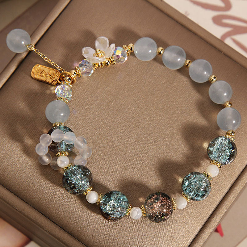 Buddha Stones Natural Blue Crystal Amethyst Chalcedony Flower Healing Bracelet - image 5