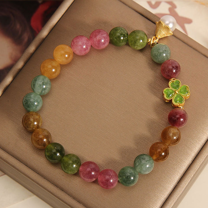 Buddha Stones Colorful Tourmaline Four Leaf Clover Flower Wisdom Bracelet - image 3