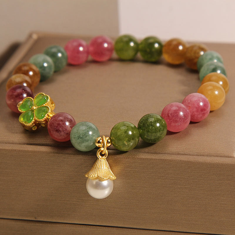 Buddha Stones Colorful Tourmaline Four Leaf Clover Flower Wisdom Bracelet - image 5