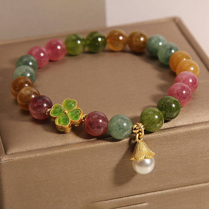 Buddha Stones Colorful Tourmaline Four Leaf Clover Flower Wisdom Bracelet - image 4