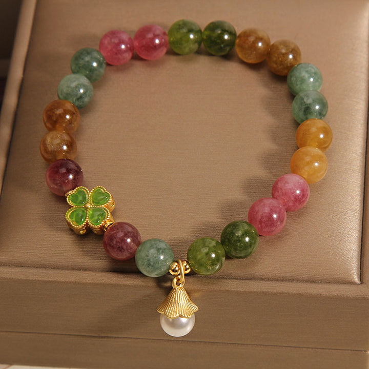 Buddha Stones Colorful Tourmaline Four Leaf Clover Flower Wisdom Bracelet - image 2