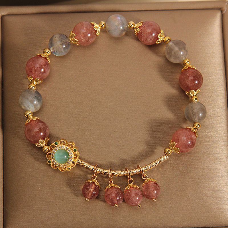 Buddha Stones Strawberry Quartz Moonstone Healing Tassel Charm Bracelet - image 2