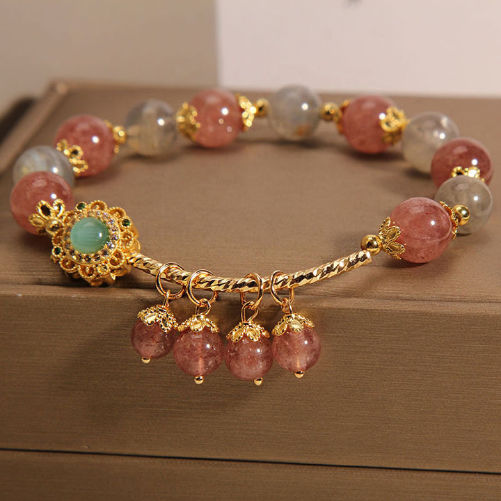 Buddha Stones Strawberry Quartz Moonstone Healing Tassel Charm Bracelet - image 4