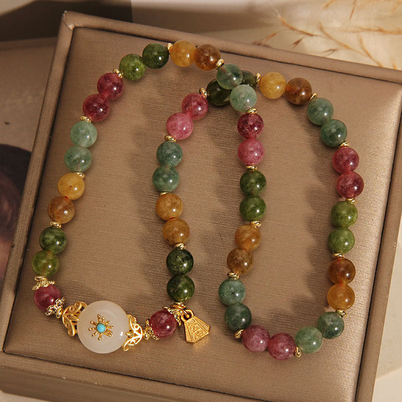 Buddha Stones Natural Multicolored Tourmaline Positive Jade Flower Double Wrap Bracelet - image 2