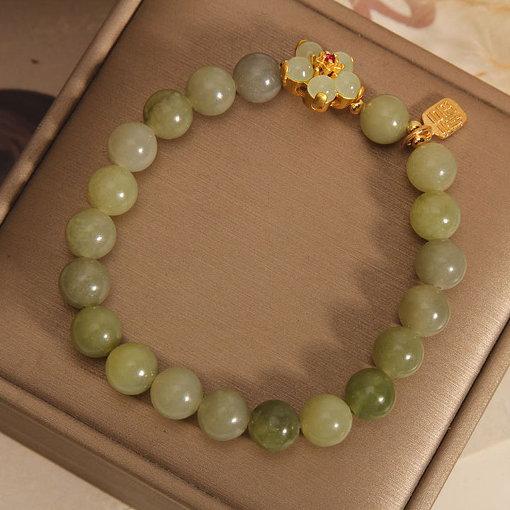 Buddha Stones Green Jade Flower Fu Character Charm Luck Bracelet - image 12