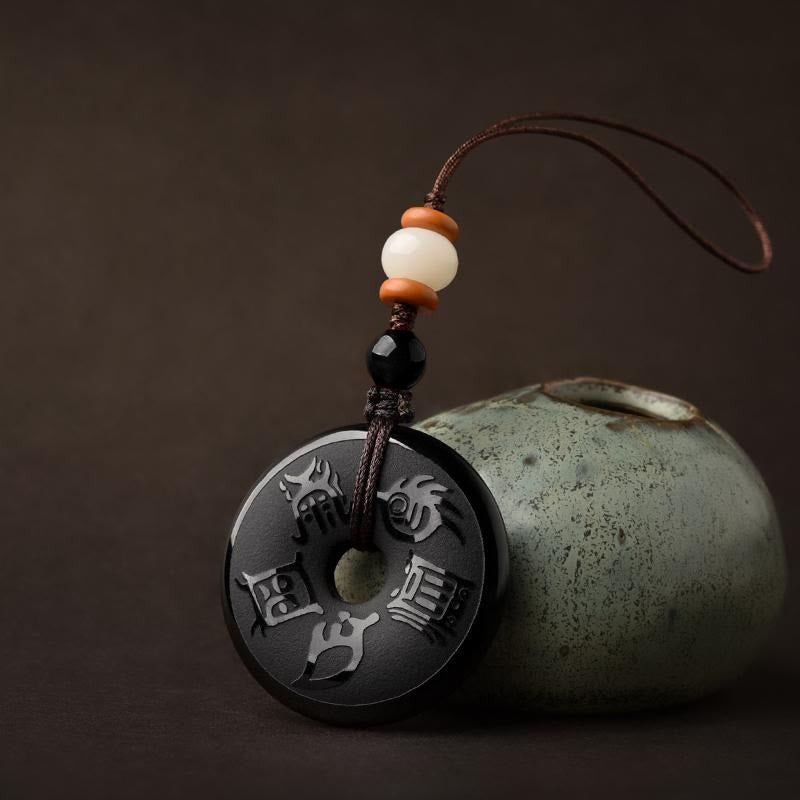 Buddha Stones Black Obsidian Taoism Five Sacred Mountains Carved Strength Peace Buckle Necklace Pendant Key Chain Phone Hanging Decoration - Phone Hanging Decoration - image 7