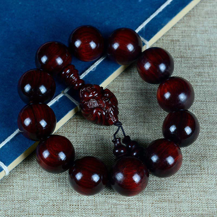 Buddha Stones Small Leaf Red Sandalwood Laughing Buddha God of Wealth Protection Bracelet - 18mm(Wrist Circumference 15-18.5cm) - God of Wealth - image 17