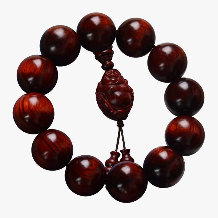 Buddha Stones Small Leaf Red Sandalwood Laughing Buddha God of Wealth Protection Bracelet - image 22