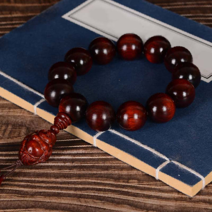 Buddha Stones Small Leaf Red Sandalwood Laughing Buddha God of Wealth Protection Bracelet - image 13
