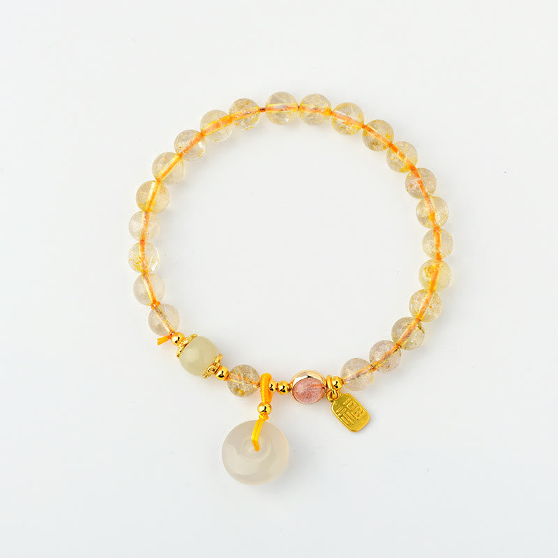 Buddha Stones Natural Golden Rutilated Quartz Fu Character Peace Buckle Charm Wealth Bracelet - image 5