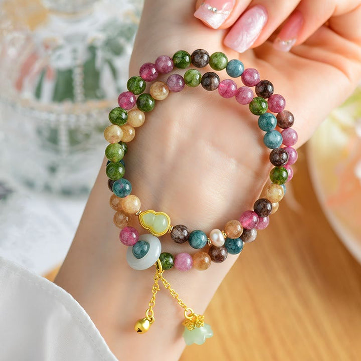 Buddha Stones Multicolored Tourmaline Gourd Wisdom Double Wrap Lily Of The Valley Charm Bracelet - Tourmaline(Positive♥Love)(Wrist Circumference 14-16cm)Double Wrap - image 0