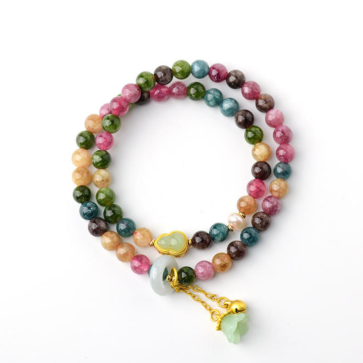 Buddha Stones Multicolored Tourmaline Gourd Wisdom Double Wrap Lily Of The Valley Charm Bracelet - image 5