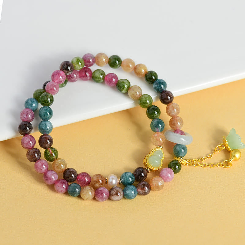Buddha Stones Multicolored Tourmaline Gourd Wisdom Double Wrap Lily Of The Valley Charm Bracelet - image 2