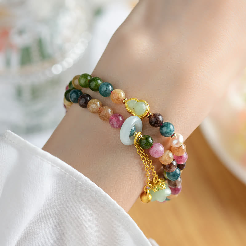 Buddha Stones Multicolored Tourmaline Gourd Wisdom Double Wrap Lily Of The Valley Charm Bracelet - image 6