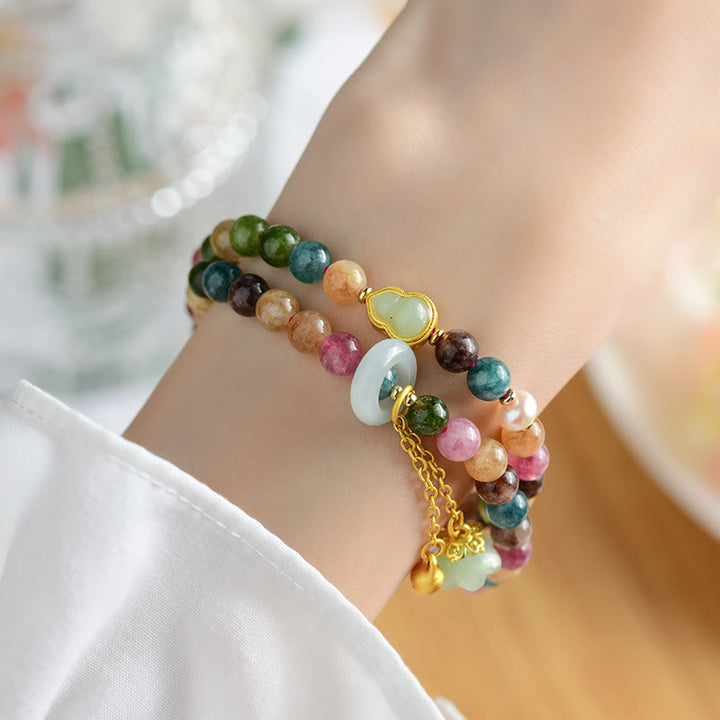 Buddha Stones Multicolored Tourmaline Gourd Wisdom Double Wrap Lily Of The Valley Charm Bracelet - image 6