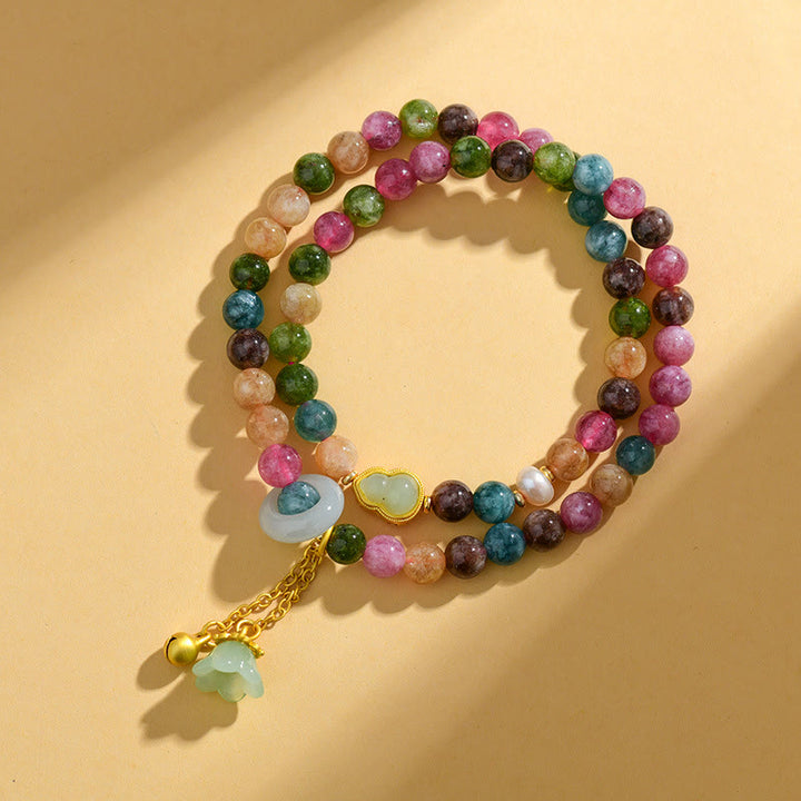 Buddha Stones Multicolored Tourmaline Gourd Wisdom Double Wrap Lily Of The Valley Charm Bracelet - image 4