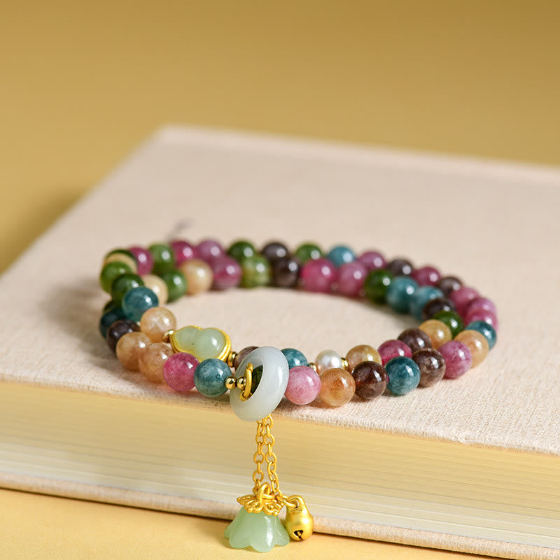 Buddha Stones Multicolored Tourmaline Gourd Wisdom Double Wrap Lily Of The Valley Charm Bracelet - image 3