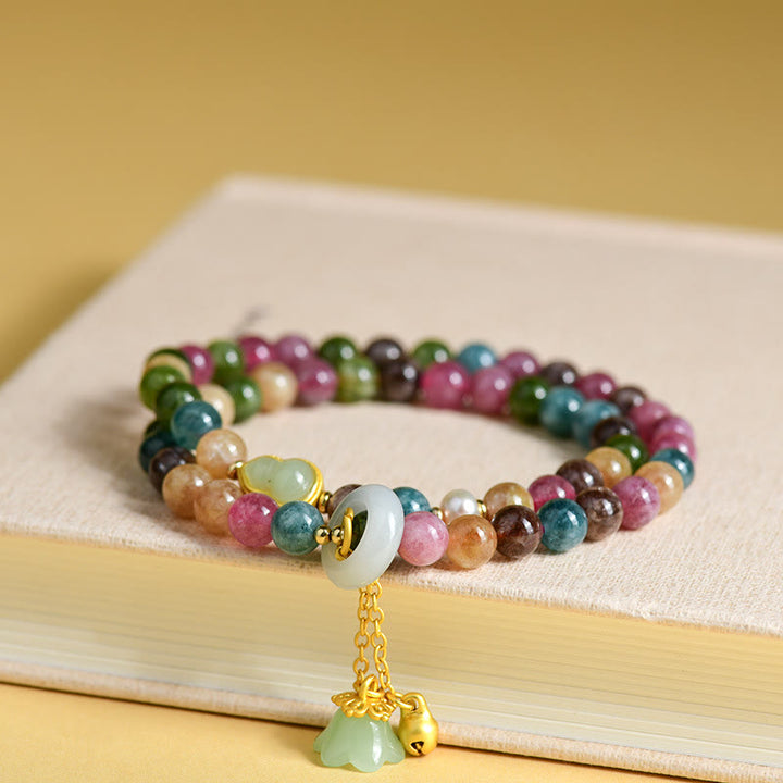 Buddha Stones Multicolored Tourmaline Gourd Wisdom Double Wrap Lily Of The Valley Charm Bracelet - image 3