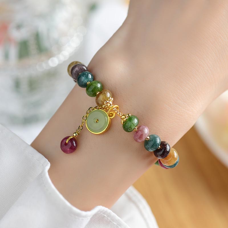 Buddha Stones Colorful Tourmaline Cute Flower Rabbit Charm Love Bracelet - image 5