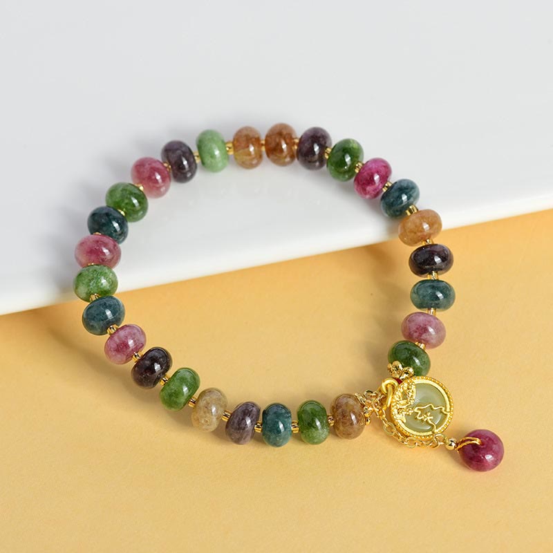 Buddha Stones Colorful Tourmaline Cute Flower Rabbit Charm Love Bracelet - image 2