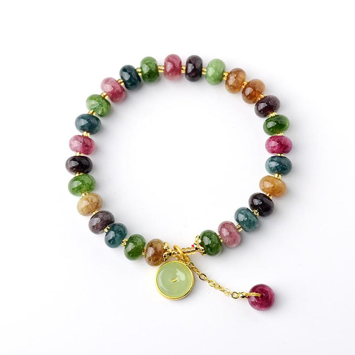 Buddha Stones Colorful Tourmaline Cute Flower Rabbit Charm Love Bracelet - image 6