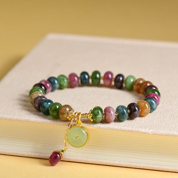 Buddha Stones Colorful Tourmaline Cute Flower Rabbit Charm Love Bracelet - image 4